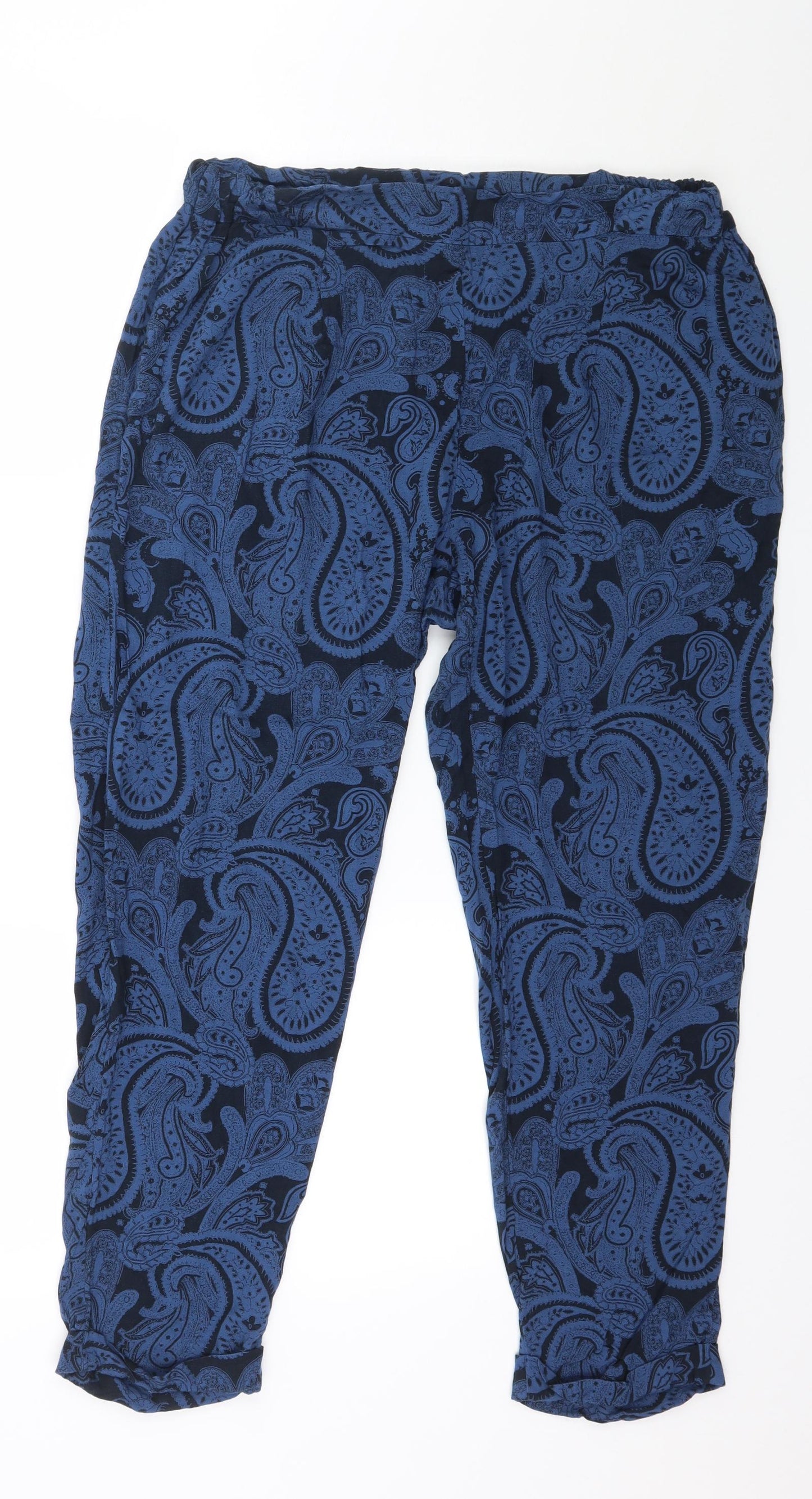 H&M Womens Blue Geometric  Trousers  Size 12 L24 in