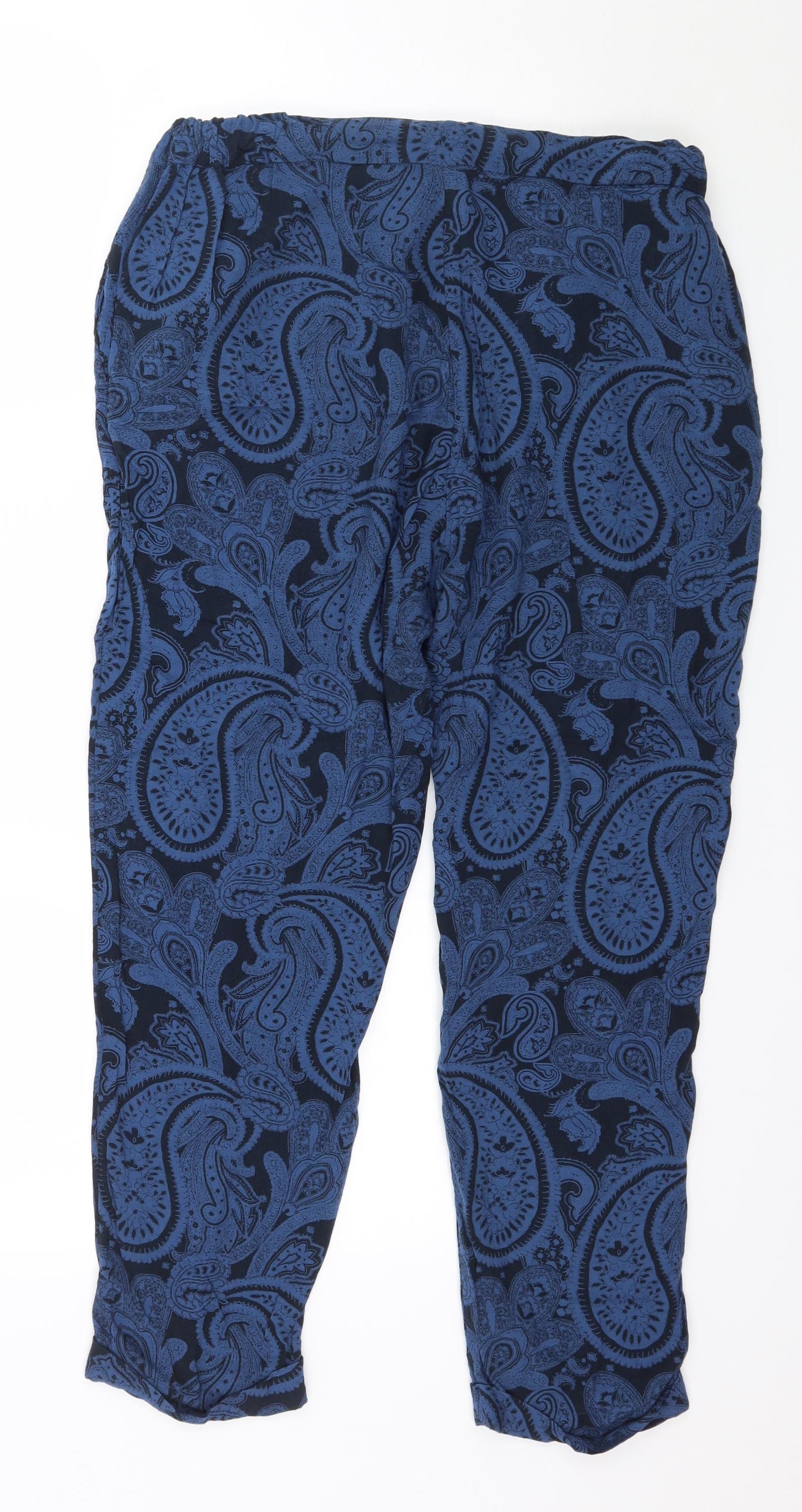 H&M Womens Blue Geometric  Trousers  Size 12 L24 in