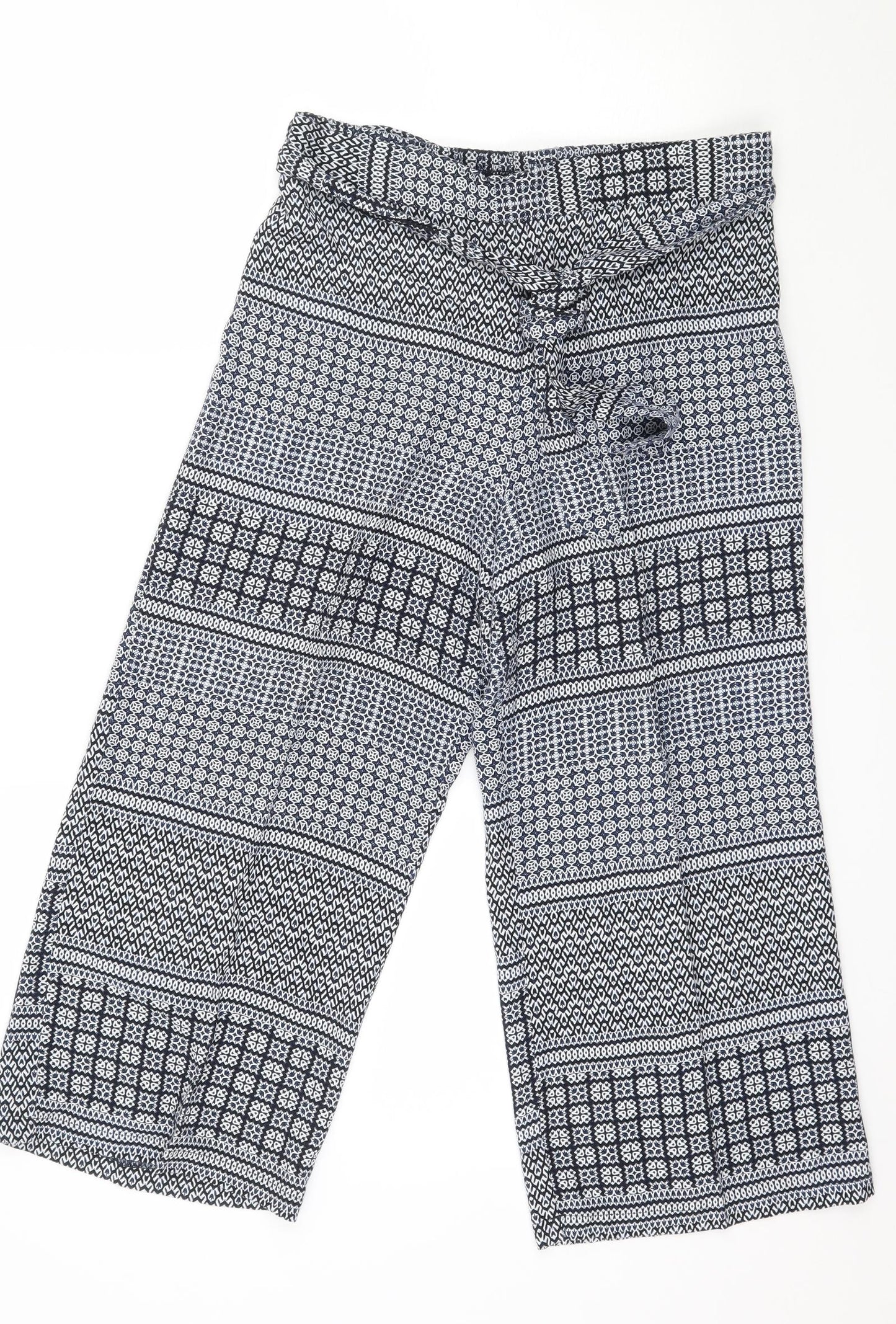 Primark Womens Blue Geometric  Cropped Trousers Size 10 L22 in