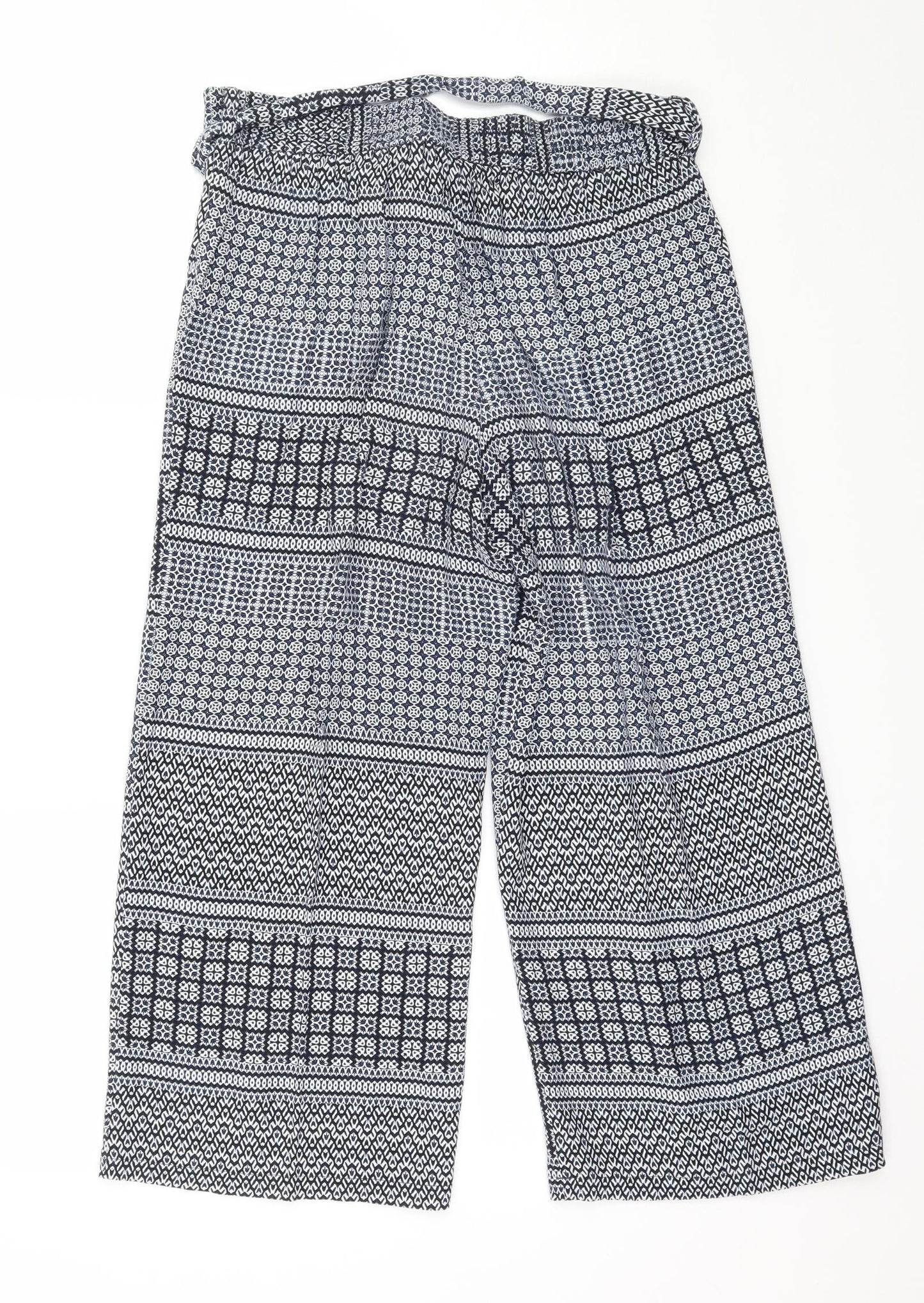 Primark Womens Blue Geometric  Cropped Trousers Size 10 L22 in