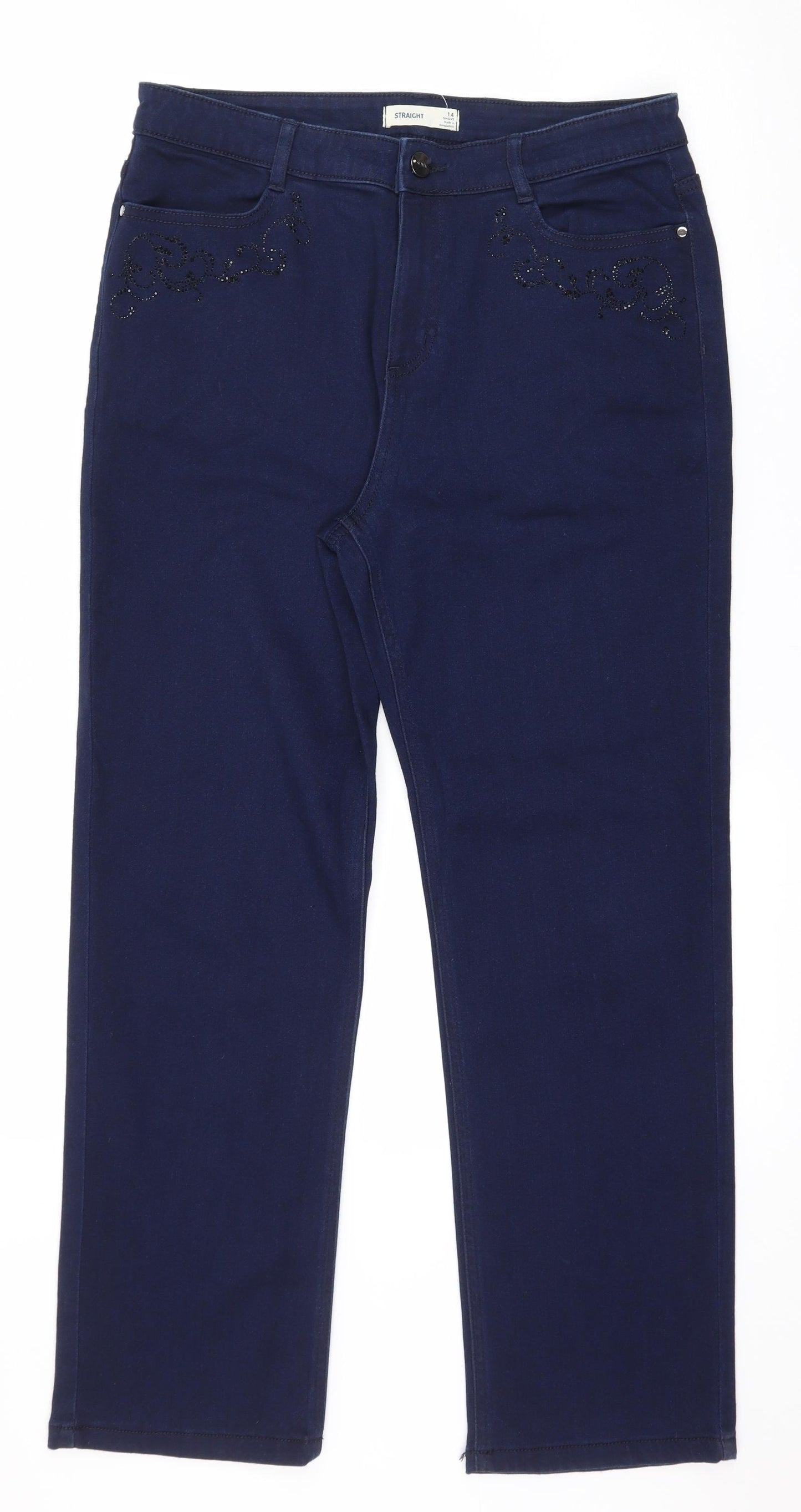 Marks and Spencer Womens Blue  Denim Straight Jeans Size 14 L28 in
