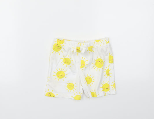 Front view of F&F boys’ yellow animal print capri leggings, size 9-12, months