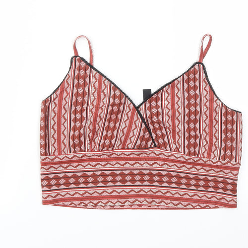 New Look Womens Red Geometric  Basic T-Shirt Size 14