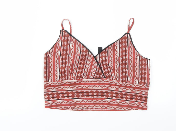 New Look Womens Red Geometric  Basic T-Shirt Size 14