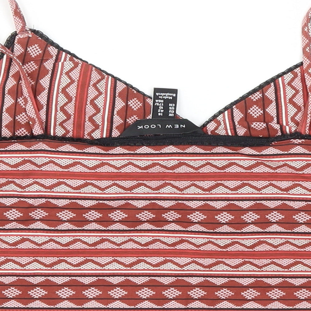 New Look Womens Red Geometric  Basic T-Shirt Size 14