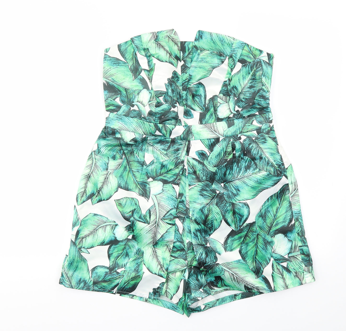 HEARTS& BROWS Womens Green Floral  Jumpsuit One-Piece Size 14