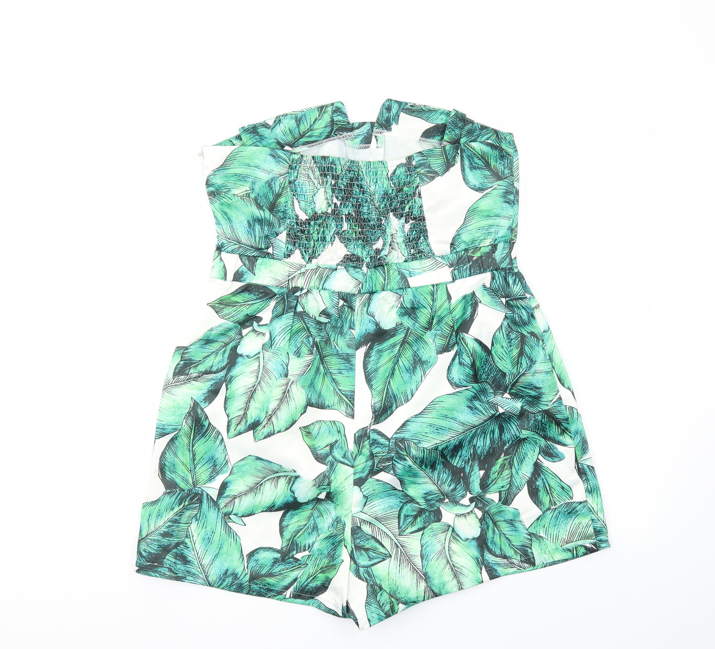 HEARTS& BROWS Womens Green Floral  Jumpsuit One-Piece Size 14