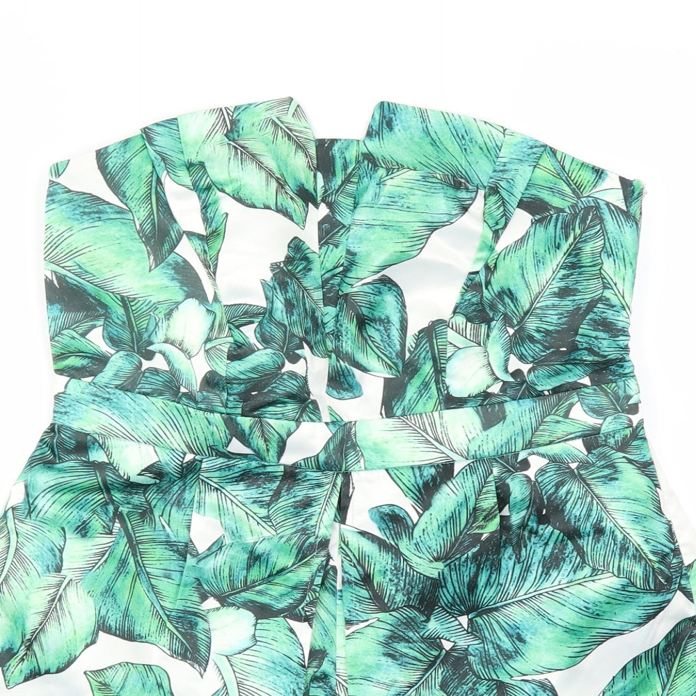 HEARTS& BROWS Womens Green Floral  Jumpsuit One-Piece Size 14