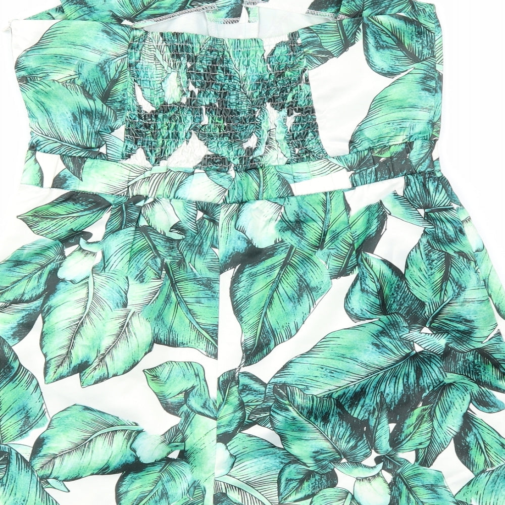 HEARTS& BROWS Womens Green Floral  Jumpsuit One-Piece Size 14