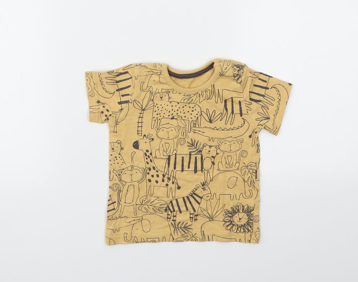 George Boys Yellow Animal Print  Basic T-Shirt Size 6-9 Months