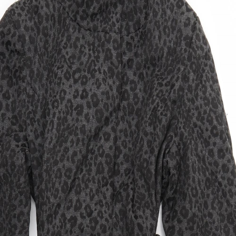 M&S Womens Black Animal Print  Jacket Coat Size 14