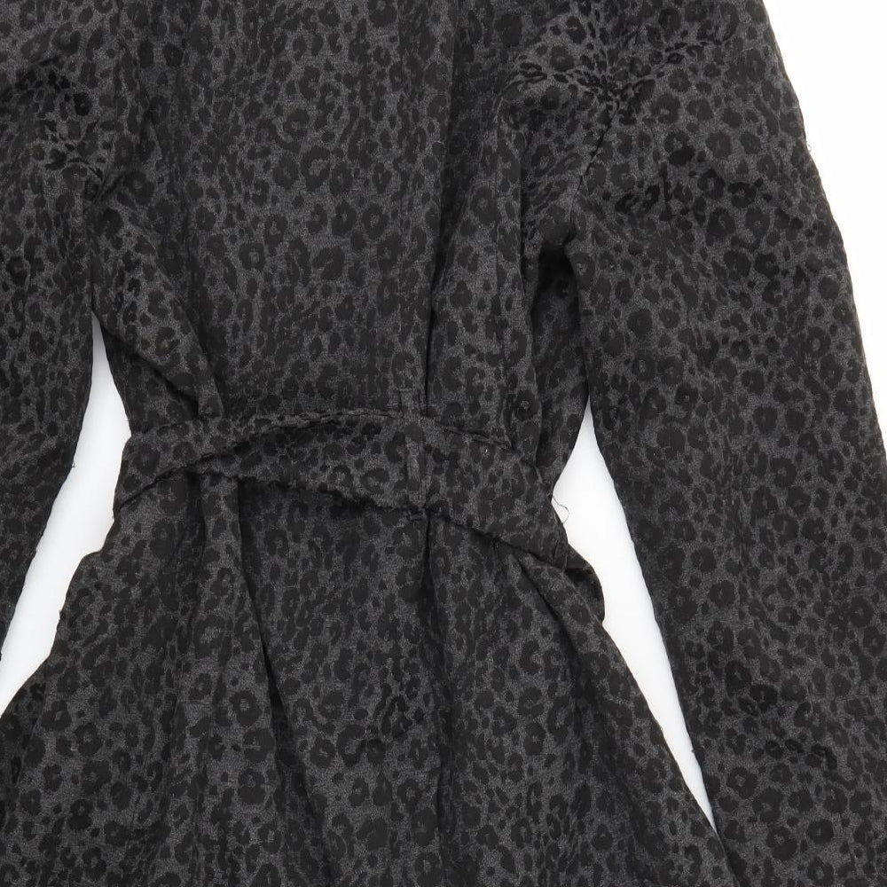 M&S Womens Black Animal Print  Jacket Coat Size 14