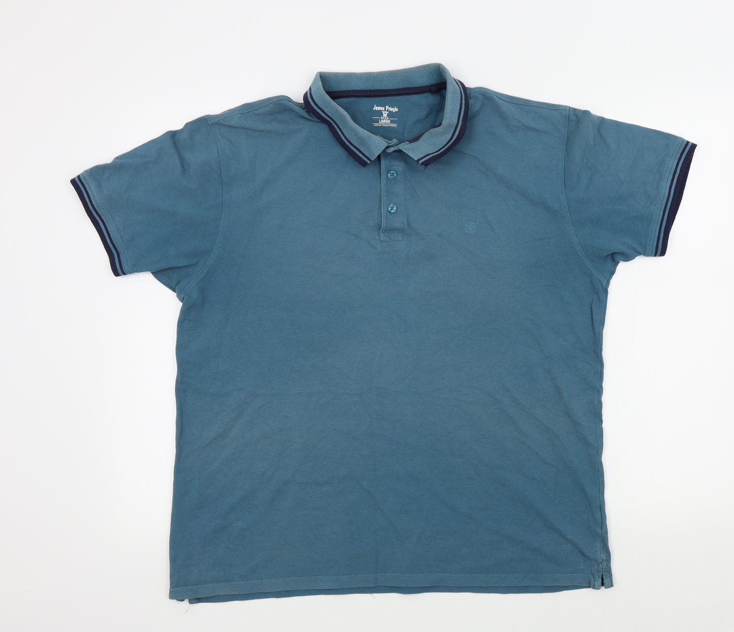 JAMES PRINGLE Mens Blue Colourblock   Polo Size L