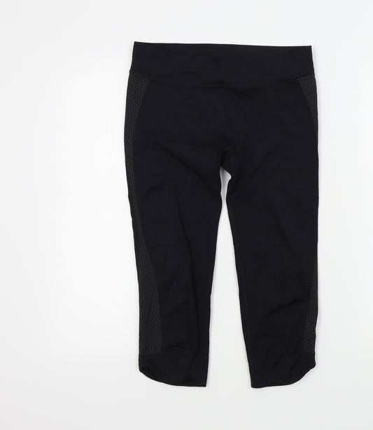 Front view of Tu women’s black track pants leggings, size M, 18-inch leg