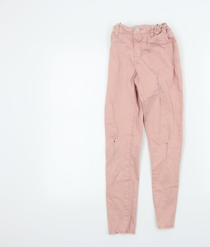 Denim & Co. Girls Pink Colourblock  Skinny Jeans Size 10-11 Years