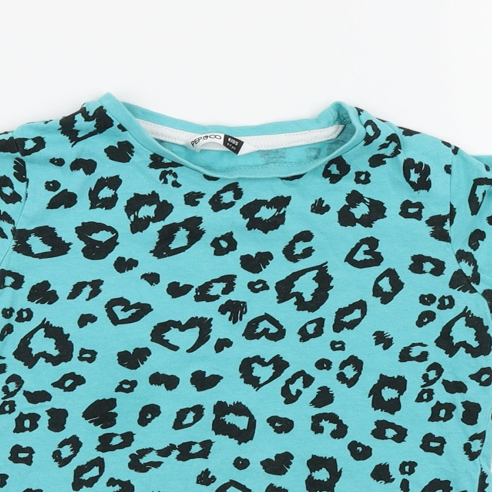 pep-co Girls Blue Geometric  Basic T-Shirt Size 7 Years