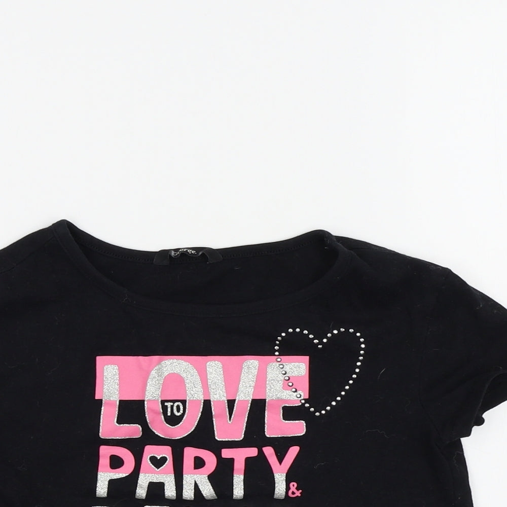 George Girls Black Colourblock  Basic T-Shirt Size 6-7 Years