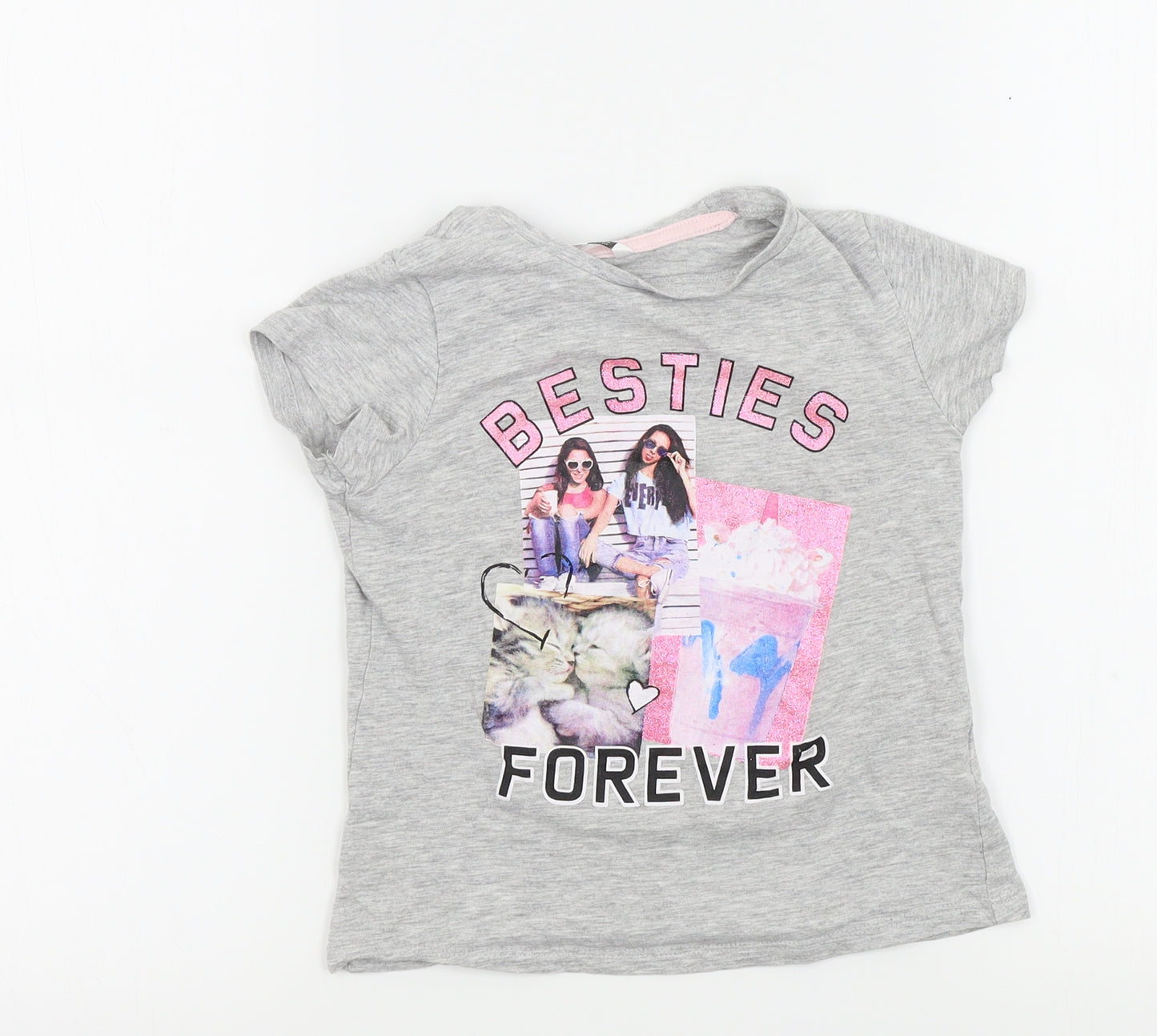 pep&co Girls Grey Colourblock  Basic T-Shirt Size 6-7 Years