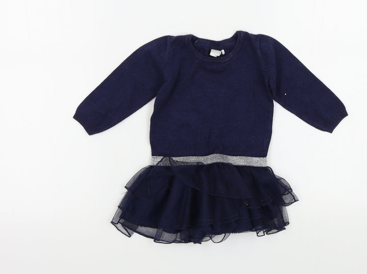 name it Girls Blue Colourblock Pullover Jumper Size 9-12 Months