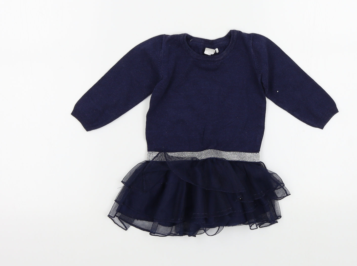 name it Girls Blue Colourblock  Pullover Jumper Size 9-12 Months