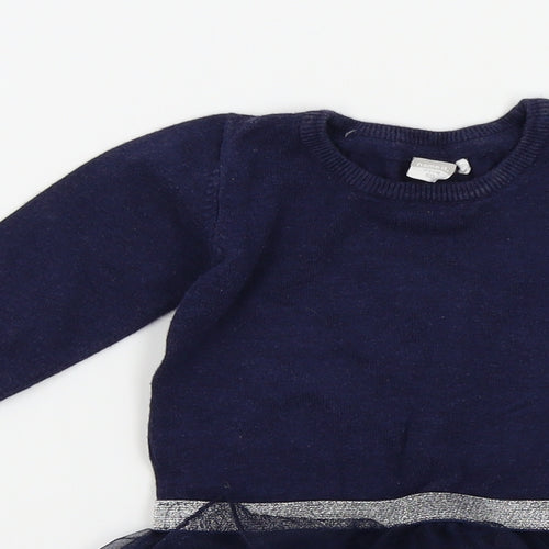 name it Girls Blue Colourblock  Pullover Jumper Size 9-12 Months