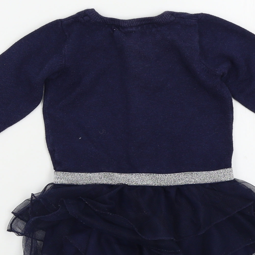name it Girls Blue Colourblock  Pullover Jumper Size 9-12 Months