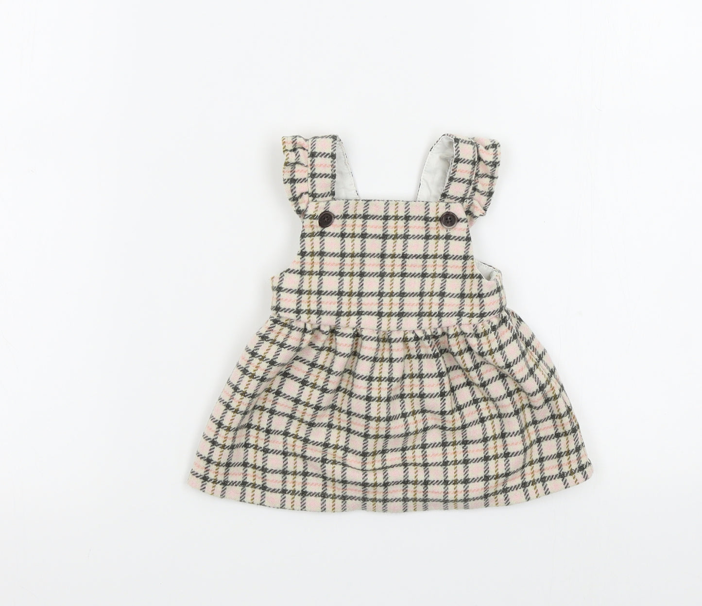 F&F Girls Brown Check  Pinafore/Dungaree Dress  Size 0-3 Months