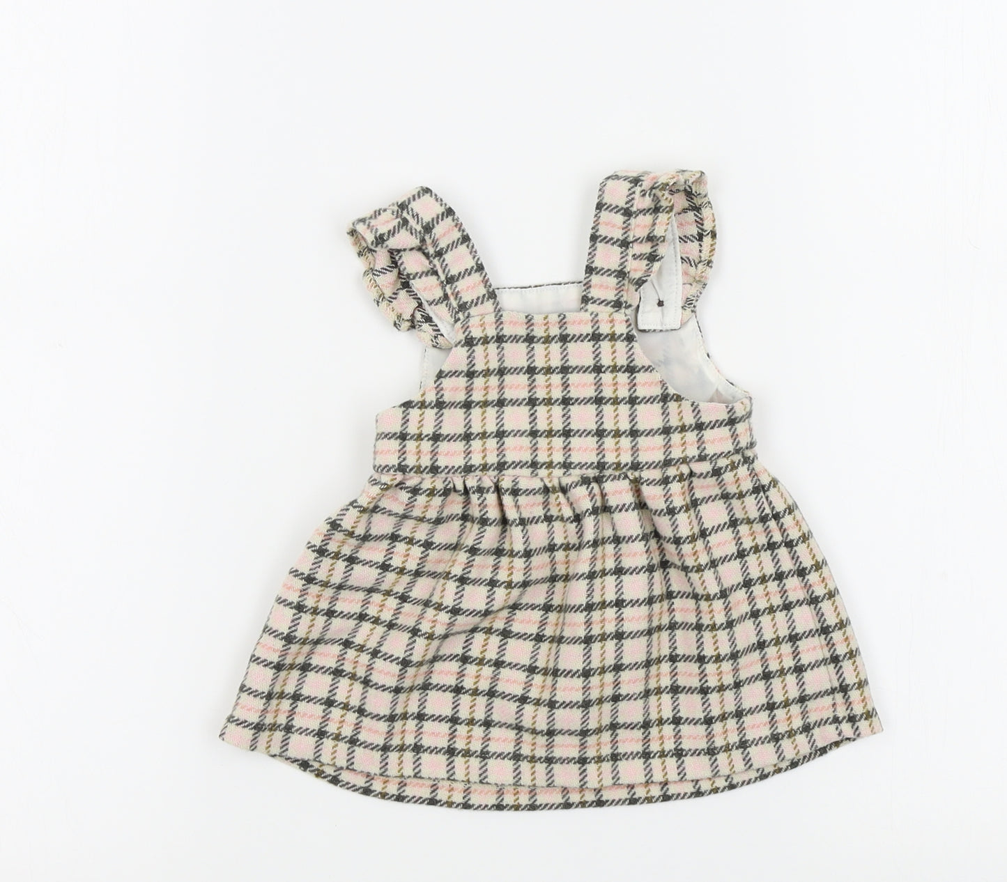 F&F Girls Brown Check  Pinafore/Dungaree Dress  Size 0-3 Months