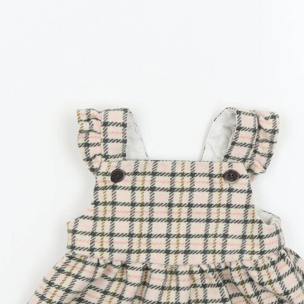 F&F Girls Brown Check  Pinafore/Dungaree Dress  Size 0-3 Months