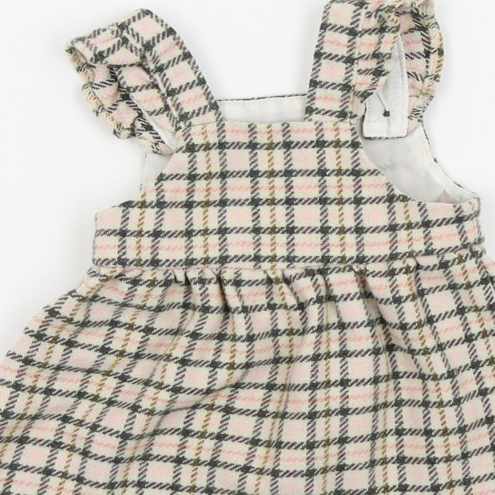 F&F Girls Brown Check  Pinafore/Dungaree Dress  Size 0-3 Months