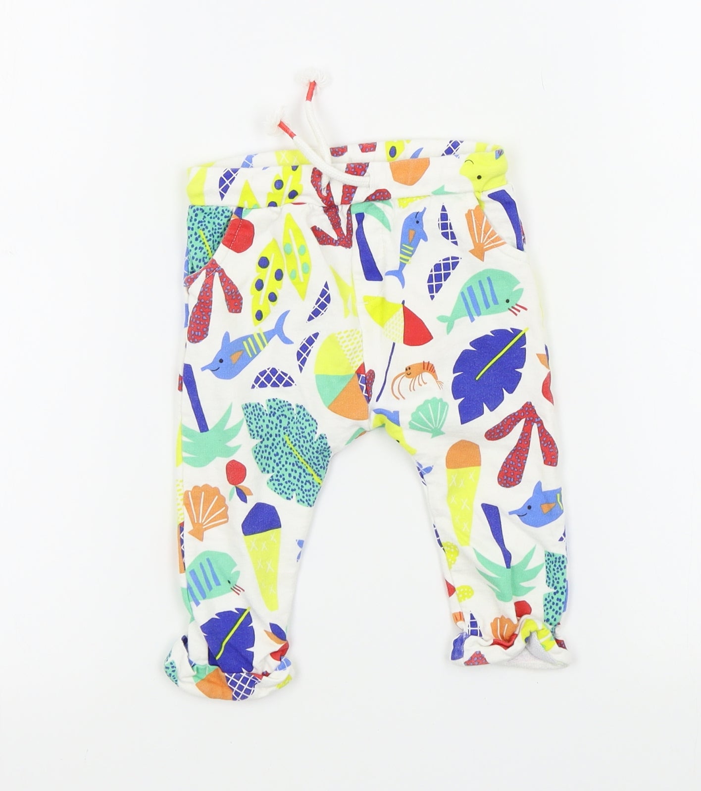 M&S Boys Ivory Colourblock  Jogger Trousers Size 9-12 Months