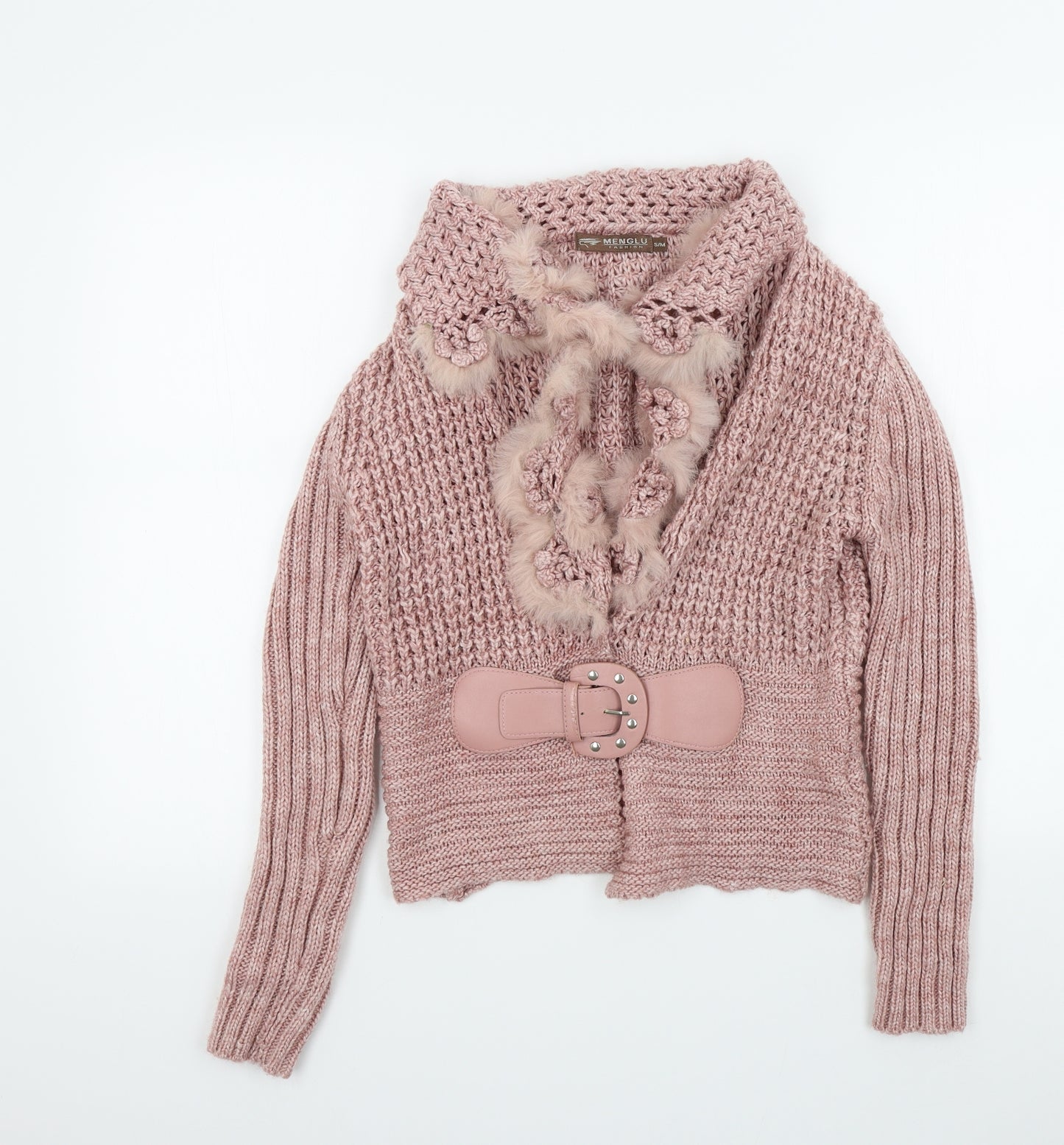 menglu Womens Pink   Cardigan Jumper Size S