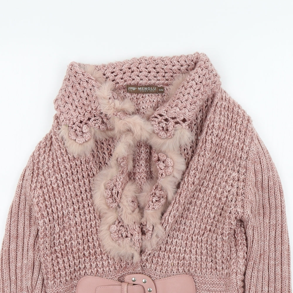 menglu Womens Pink   Cardigan Jumper Size S