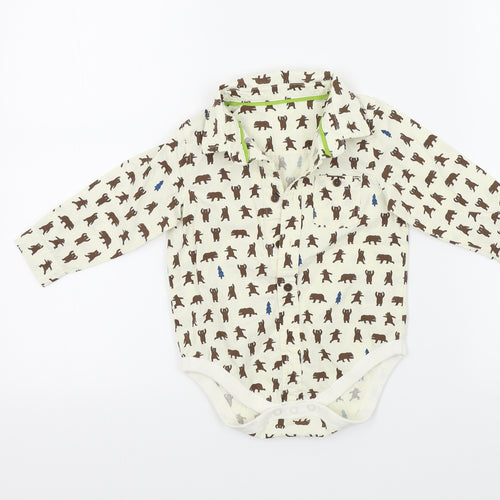 M&S Boys Beige Colourblock  Babygrow One-Piece Size 6-9 Months