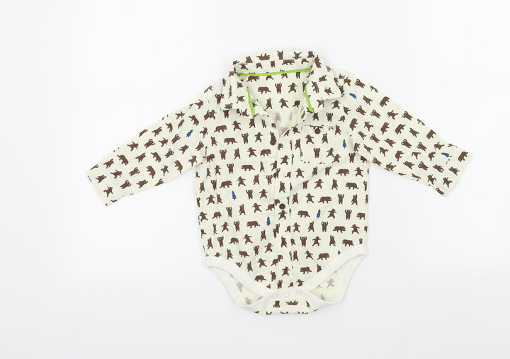 M&S Boys Beige Colourblock Babygrow One-Piece Size 6-9 Months
