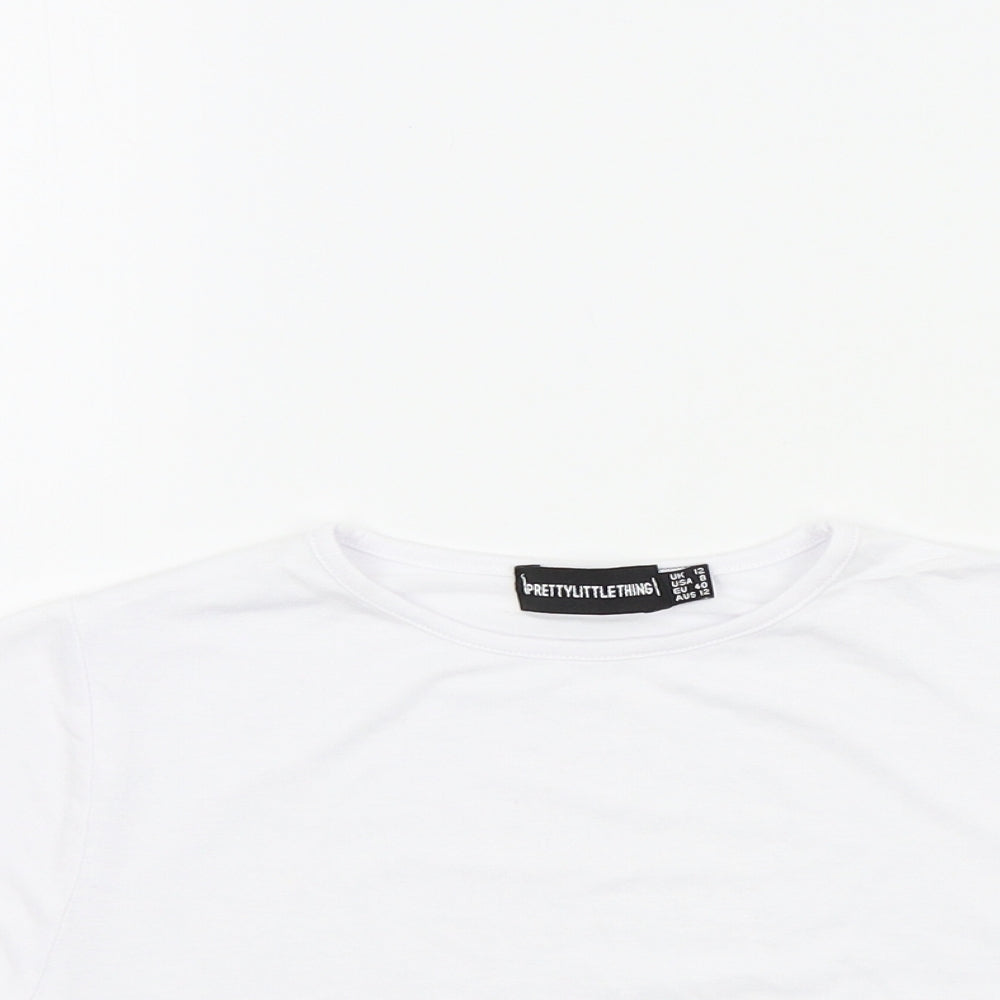 PRETTYLITTLETHING Womens White Colourblock  Basic T-Shirt Size 12
