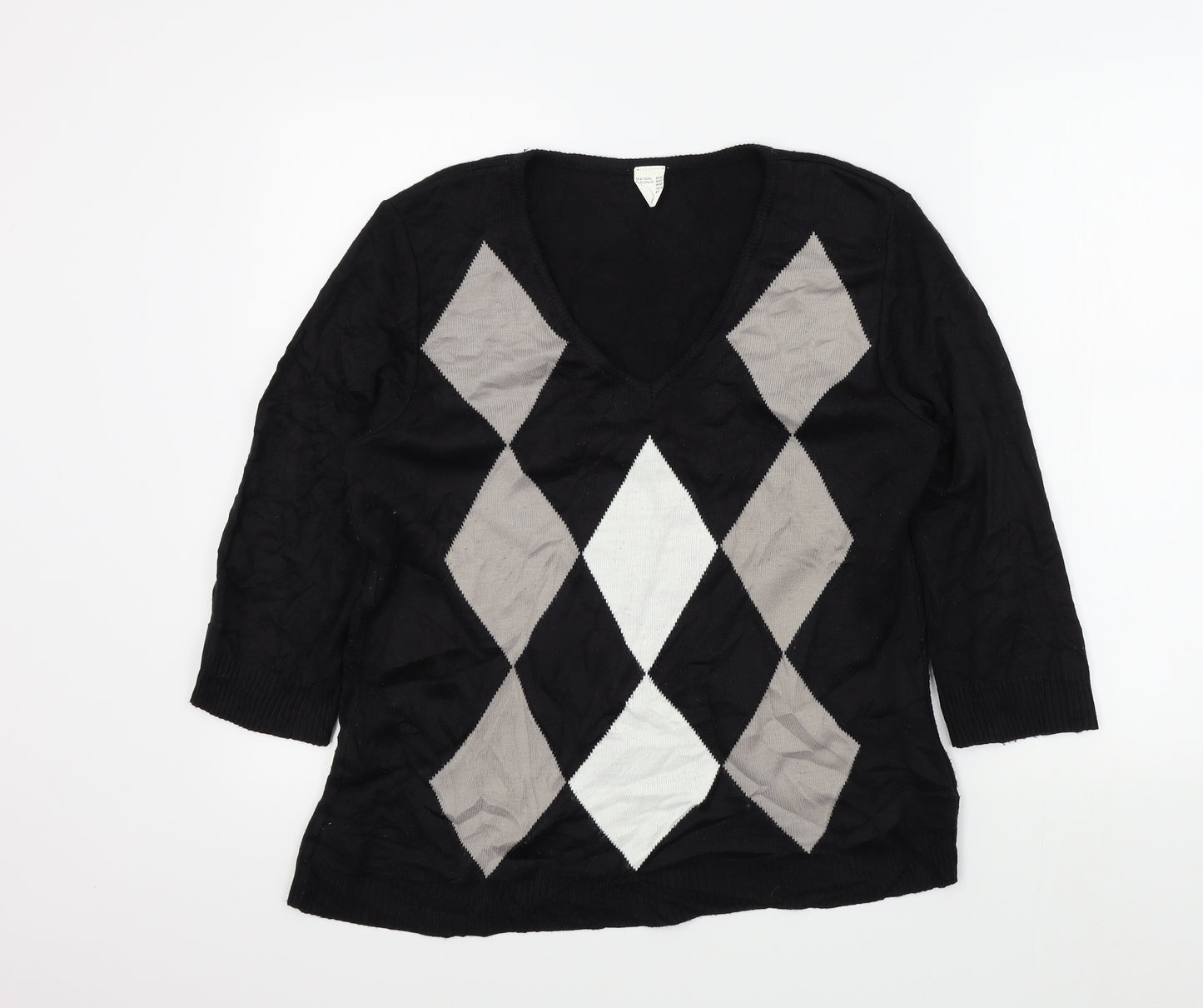 Preworn Womens Black Geometric  Pullover Jumper Size 14