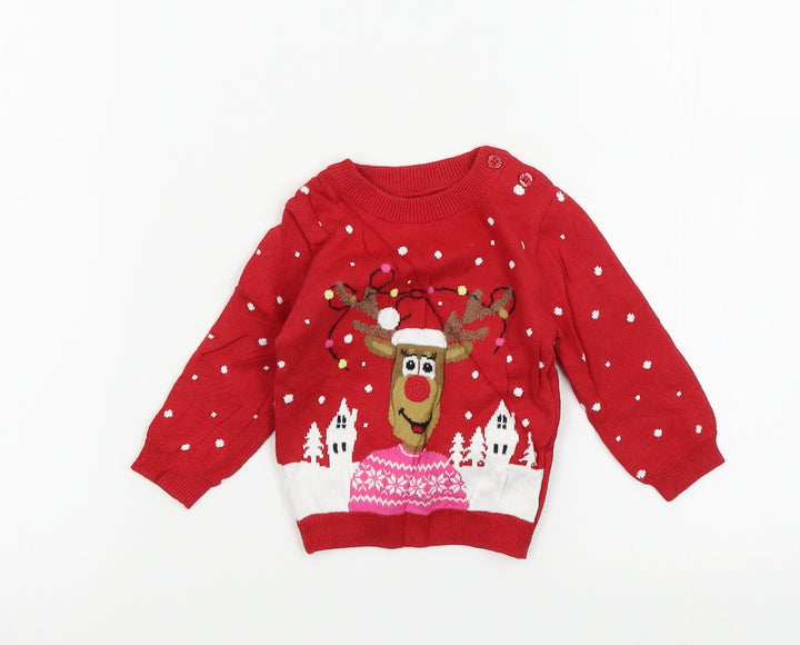 Primark Boys Red Spotted Pullover Jumper Size 3-6 Months - christmas jumper
