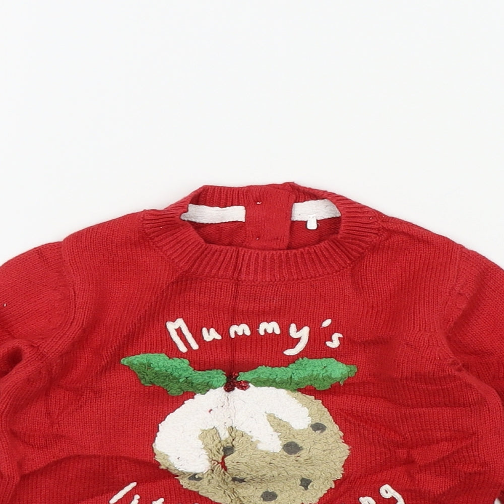 Mothercare Boys Red Colourblock  Pullover Jumper Size 18-24 Months  - christmas jumper