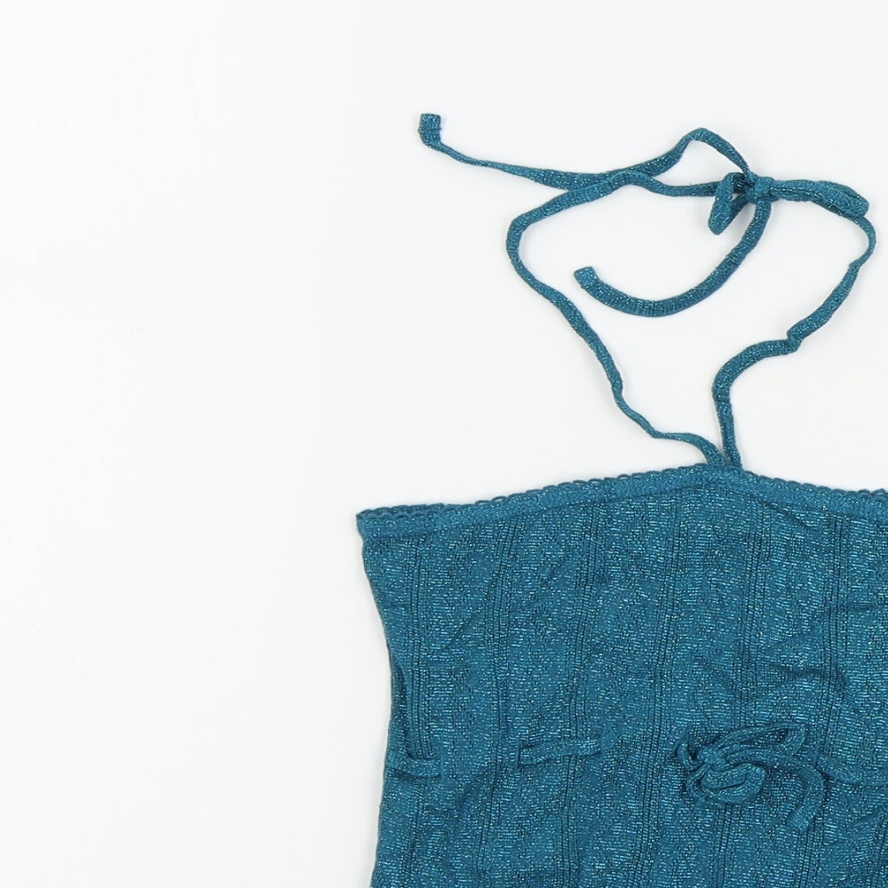 Topshop Womens Blue Colourblock  Basic T-Shirt Size 6