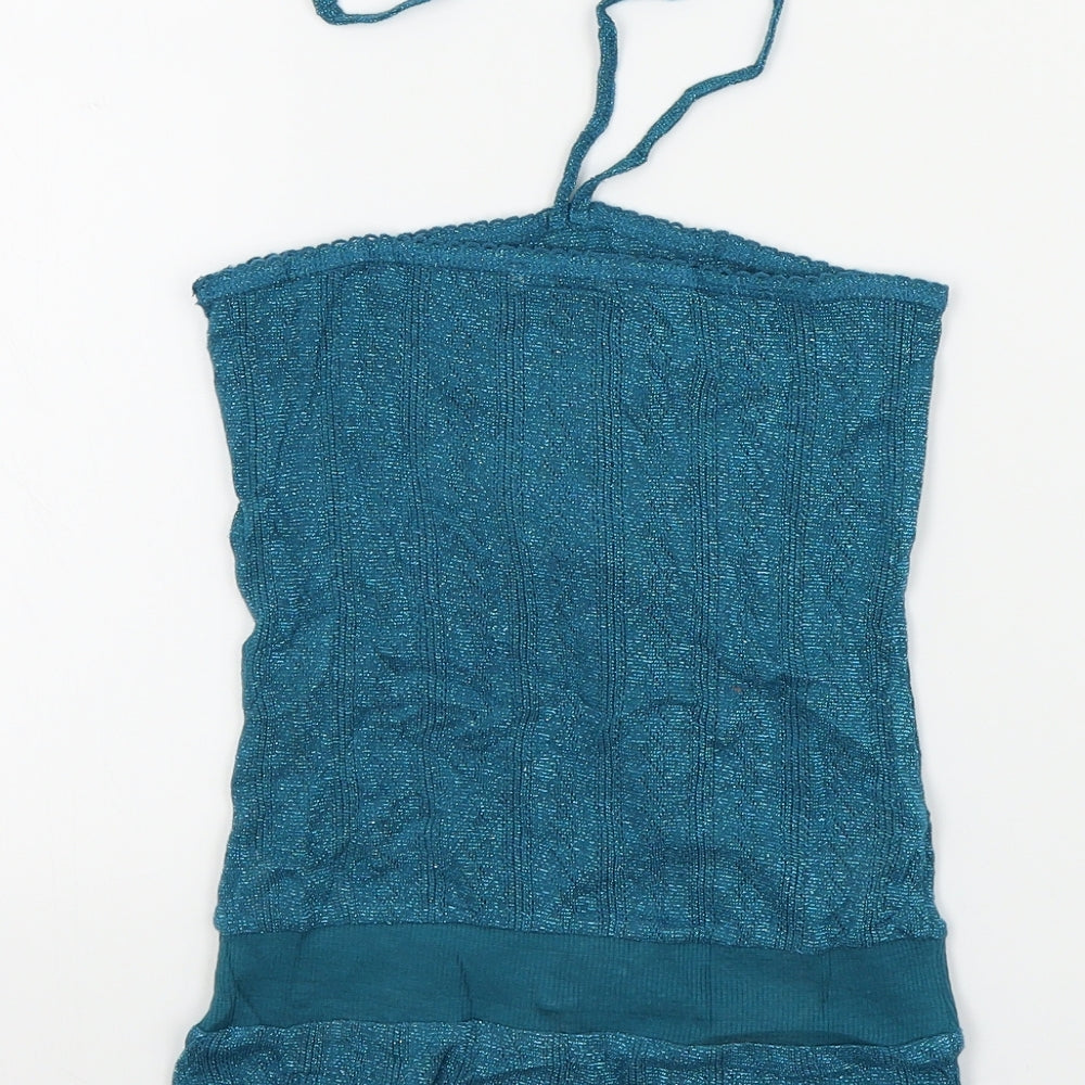 Topshop Womens Blue Colourblock  Basic T-Shirt Size 6