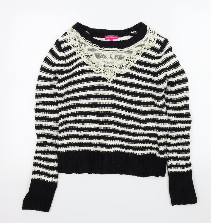 F&F Womens Black Striped Pullover Jumper Size 10