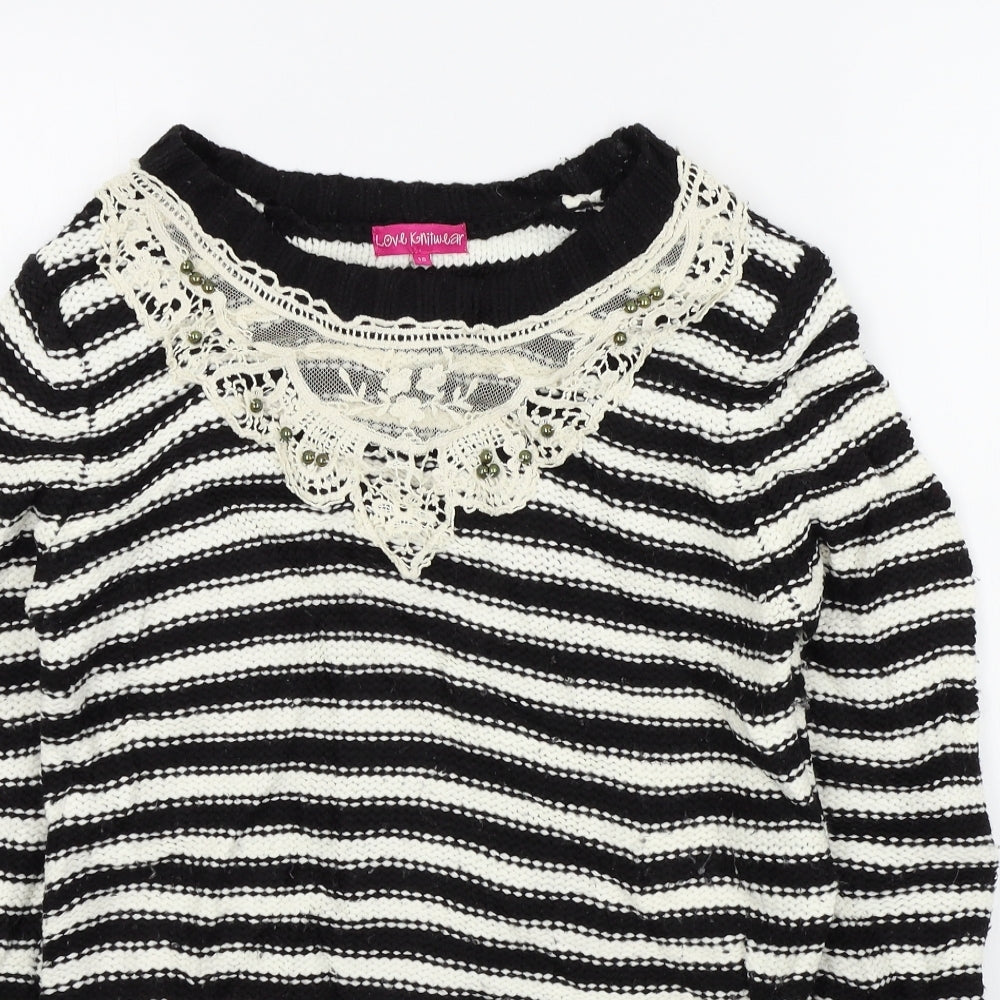 F&F Womens Black Striped  Pullover Jumper Size 10
