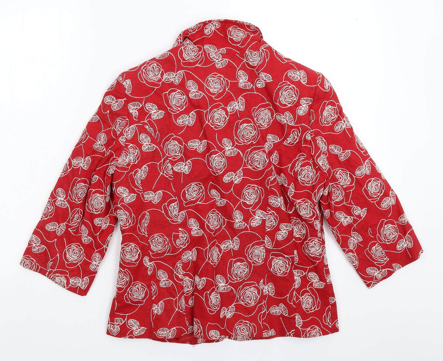 Preworn Womens Red Floral  Jacket Blazer Size 12