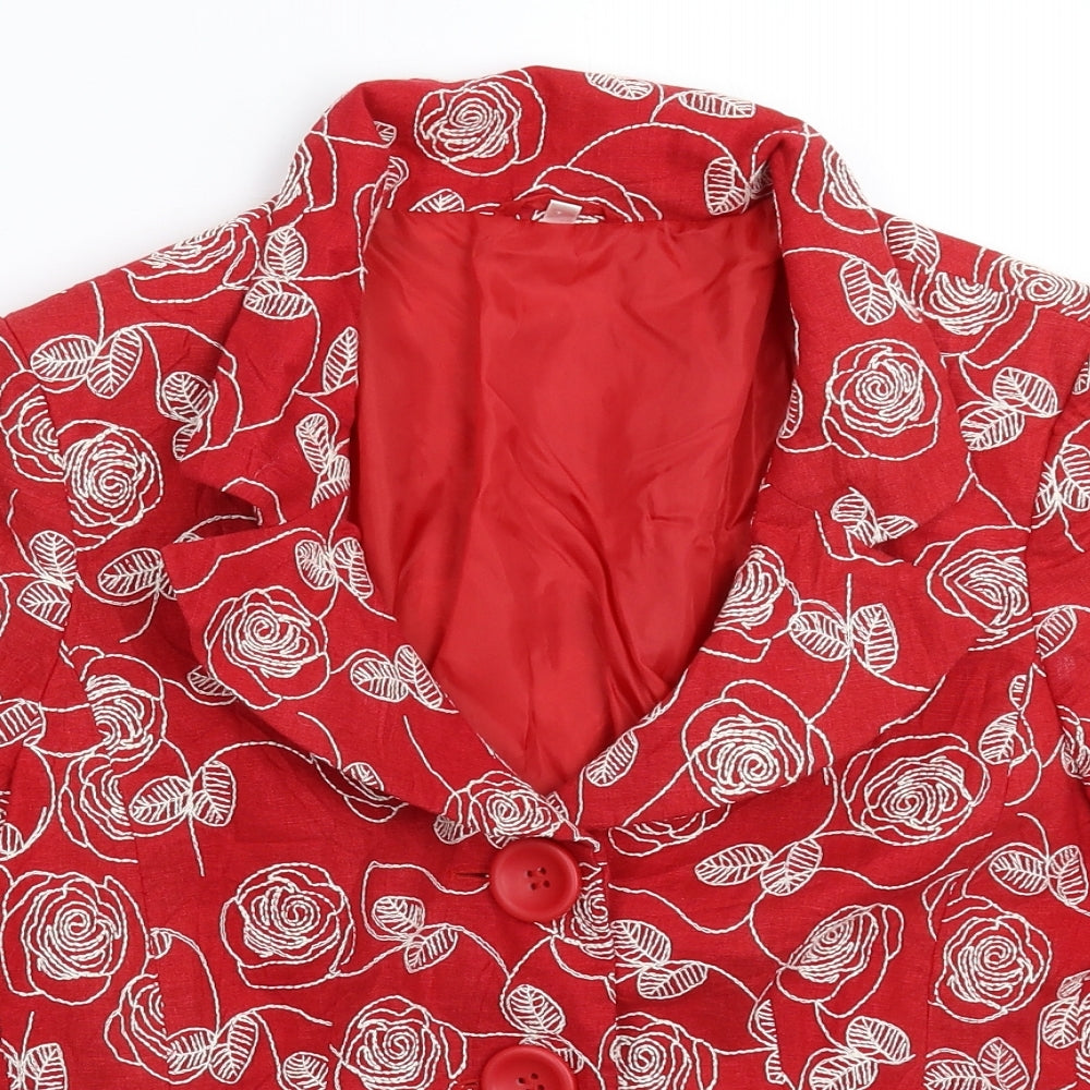 Preworn Womens Red Floral  Jacket Blazer Size 12