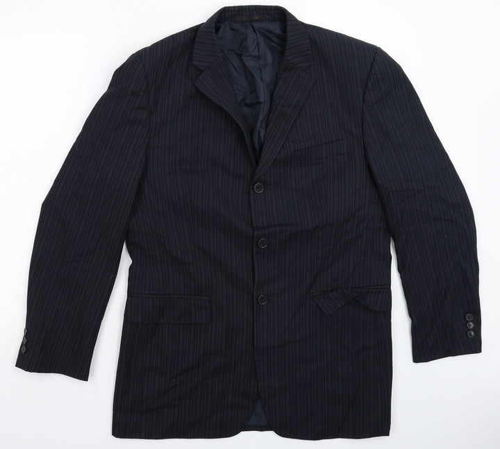 Burton Mens Blue Striped  Jacket Suit Jacket Size 40