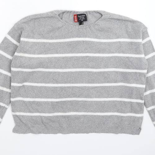 Sweater Shop Womens Grey Striped Knit Pullover Jumper Size M
