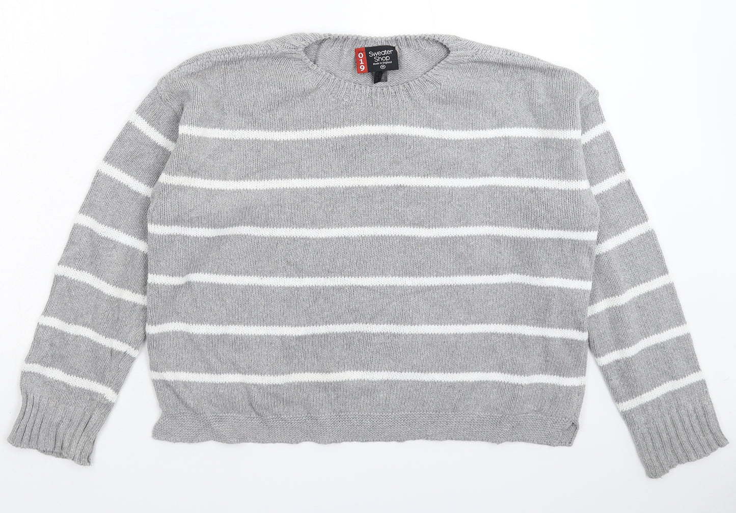 Sweater Shop Womens Grey Striped Knit Pullover Jumper Size M