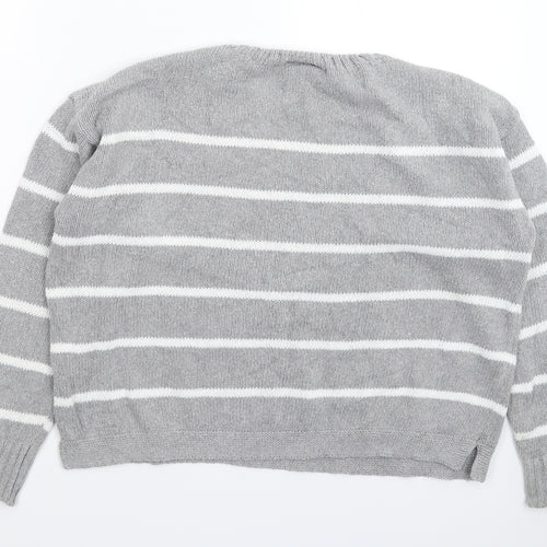 Sweater Shop Womens Grey Striped Knit Pullover Jumper Size M