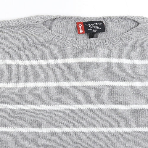 Sweater Shop Womens Grey Striped Knit Pullover Jumper Size M